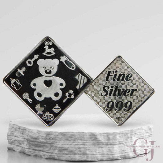 Teddy Bear Silver Coin 3D 24KT Purity 999 Square Shape