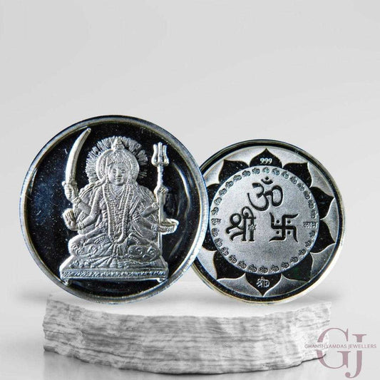 Goddess Shantoshi Mata - 3D Silver Coin 24KT Purity 999 Round Shape -