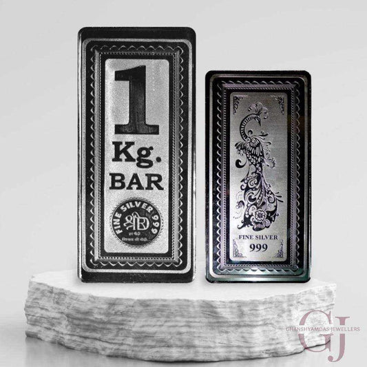 One KG Bar - 3D Silver Coin 24KT Purity 999 Bar Shape Front side