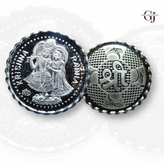 Goddess Radha & Krishna - 3D Silver Coin 24KT Purity 999 Round Shape