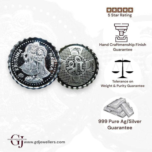 Goddess Radha & Krishna - 3D Silver Coin 24KT Purity 999 Round Shape