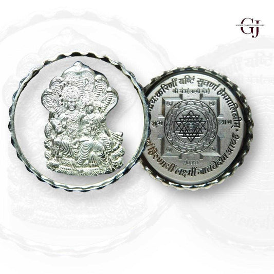 Goddess Lakshmi & Narayana - 3D Silver Coin 24KT Purity 999 Round Shap
