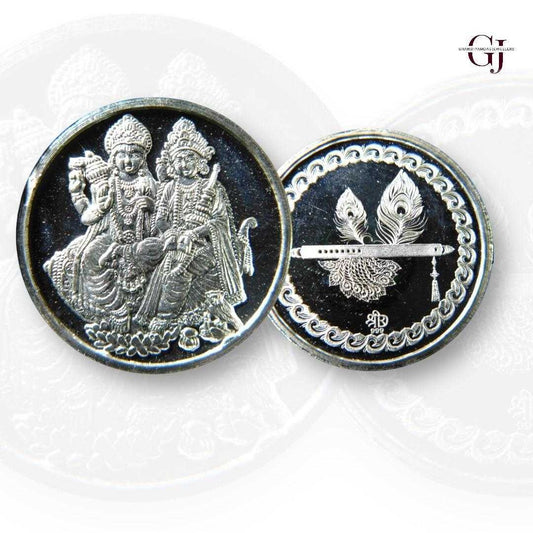 Goddess Lakshmi & Vishnu - 3D Silver Coin 24KT Purity 999 Round Shape