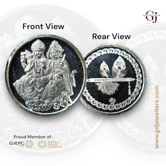 Goddess Lakshmi & Vishnu - 3D Silver Coin 24KT Purity 999 Round Shape