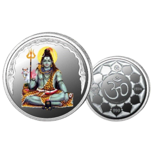 God Shiva- Color Fine Silver Coin Purity 999 Round Shape - Backside Om