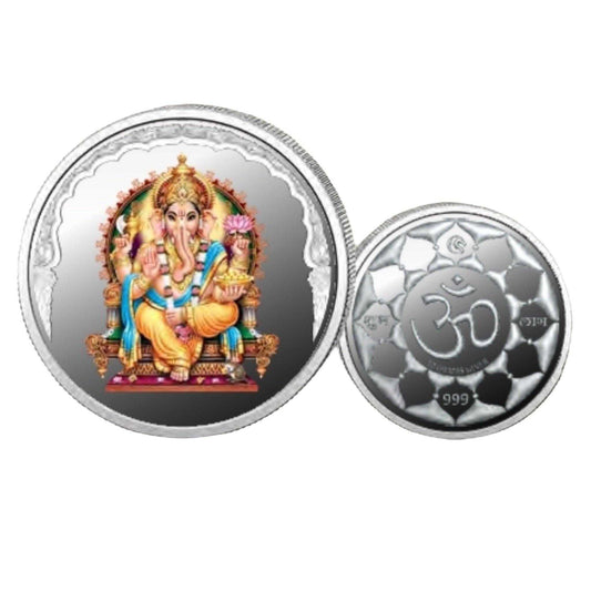 God Ganesh- Color Fine Silver Coin Purity 999 Round Shape - Backside S