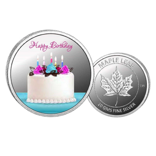 Happy Birthday- Color Fine Silver Coin Purity 999 Round Shape