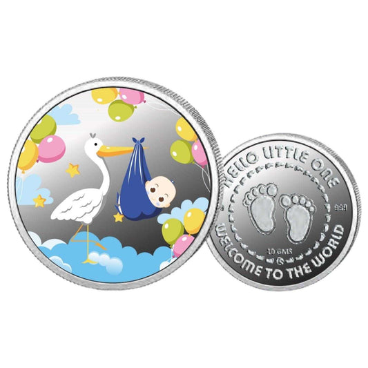 Blue Baby Boy- Color Fine Silver Coin Purity 999 Round Shape - Backsid