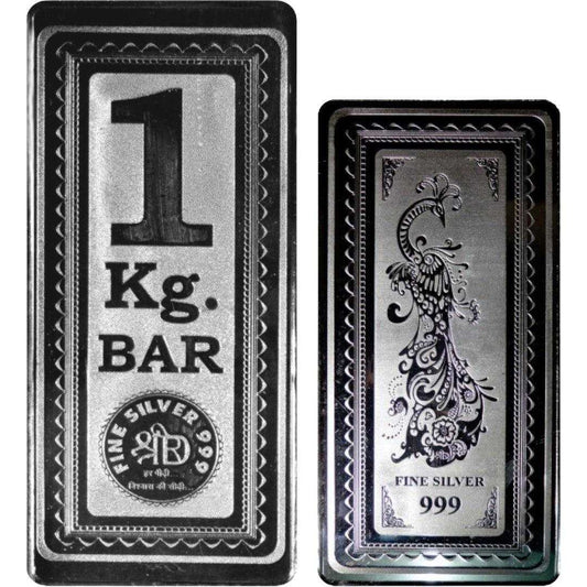 One KG Bar - 3D Silver Coin 24KT Purity 999 Bar Shape Front side
