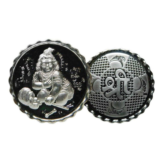 God Laddu Gopal 3D Silver Coin 24KT Purity 999 Round Shape with shree