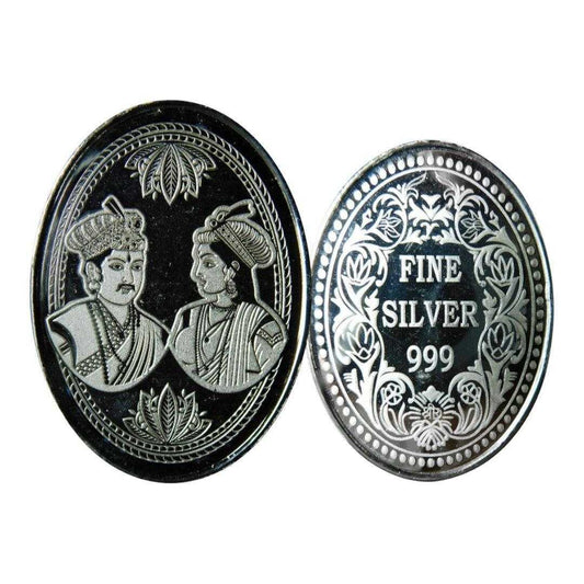 Raja Rani -3D Silver Coin 24KT Purity 999 Oval Shape with Fine Silver