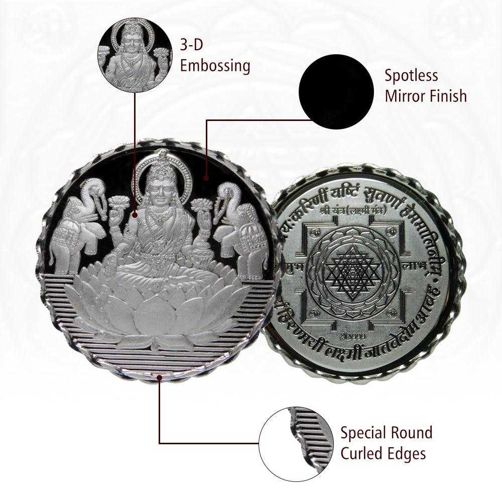 Goddess Lakshmi Silver Coin Purity 999 Round Shape with shree yantra