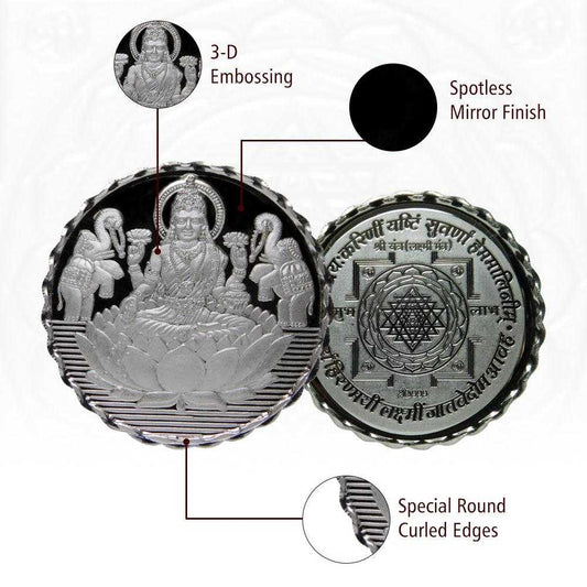 Goddess Lakshmi Silver Coin Purity 999 Round Shape with shree yantra