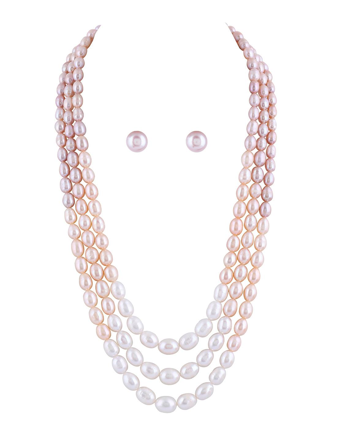 Oval Shape Multi color Three layer Pearl Set