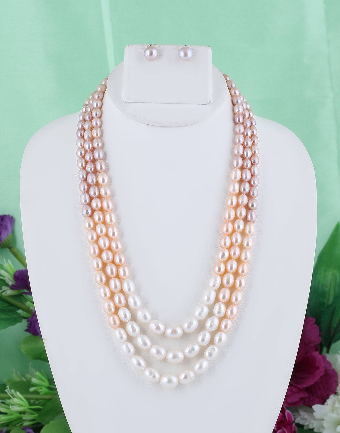 Oval Shape Multi color Three layer Pearl Set