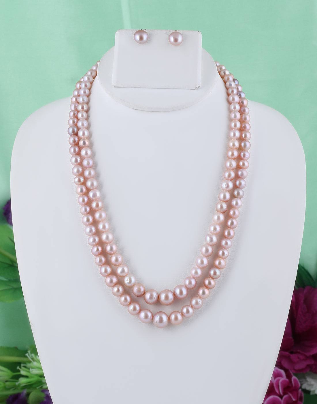 Pink Shade Double Layer Fresh Water Hyderabadi Pearl Set