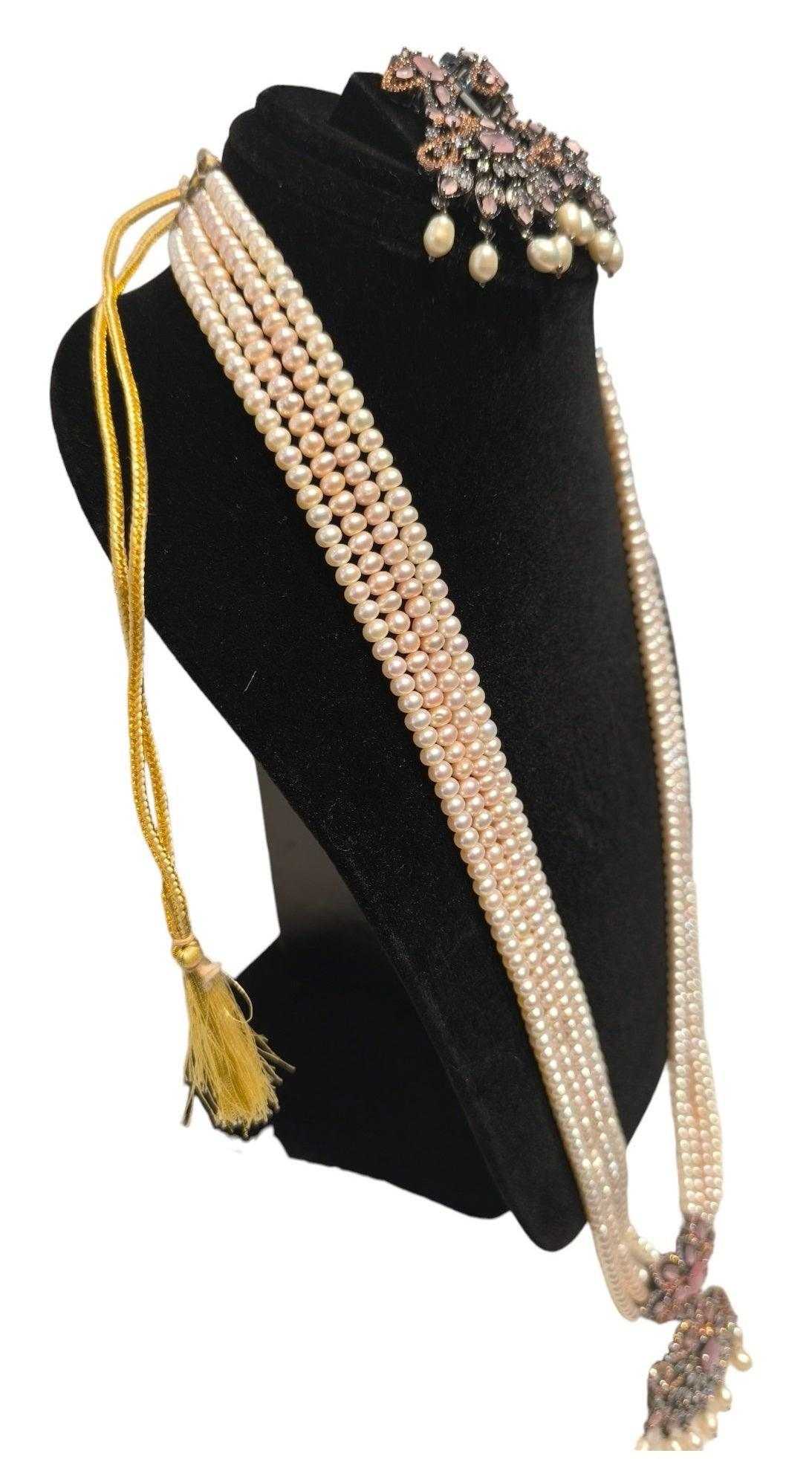 Pinkish Pearl Long Set with Drop Earrings Traditional Ethnic Jewellery