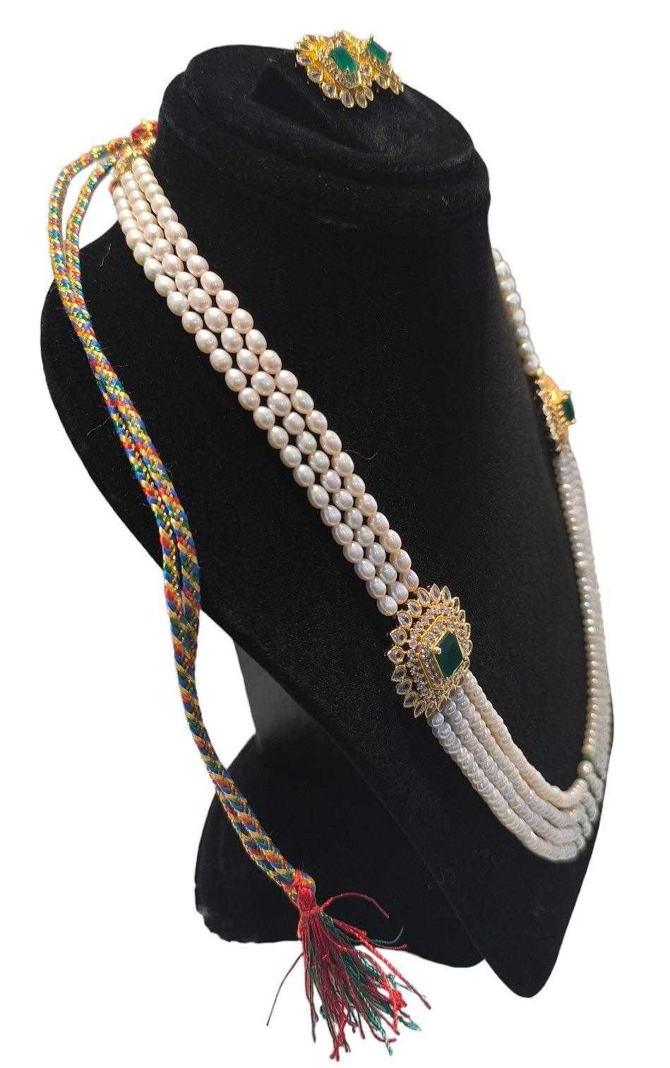 Green Three Layered Two Sided Brooch Long Set along matching studs