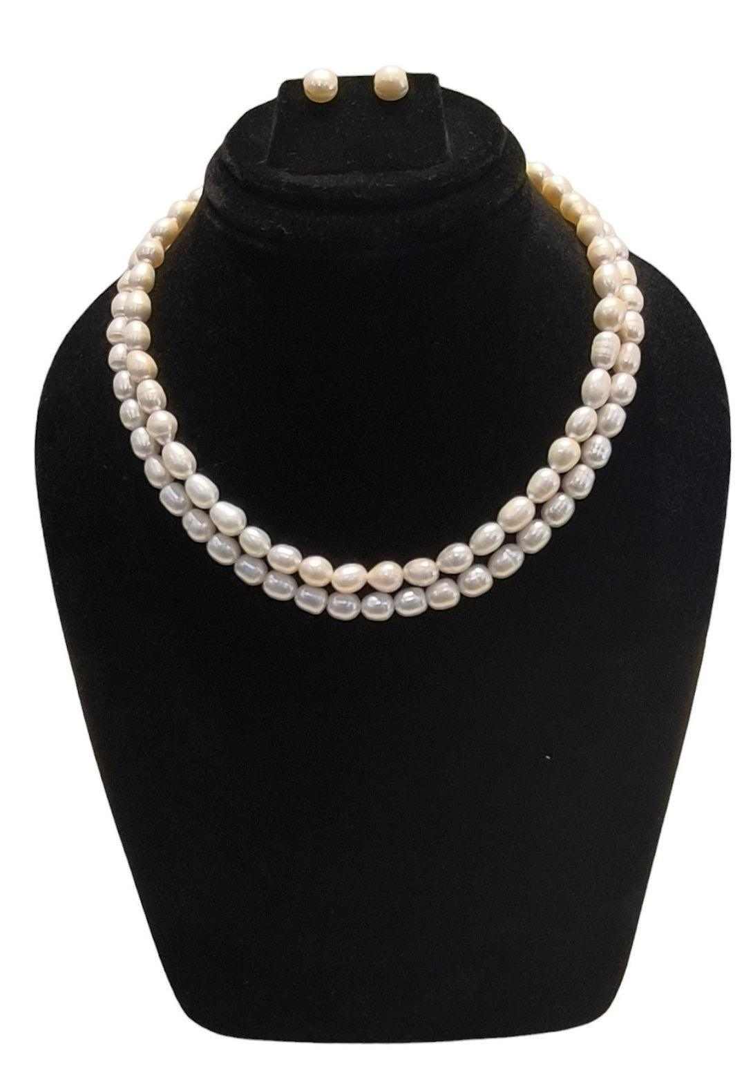 Double Strand  Pearl Moti Mala Jewellery Set with Earrings for  Girls