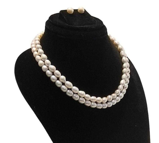 Double Strand  Pearl Moti Mala Jewellery Set with Earrings for  Girls