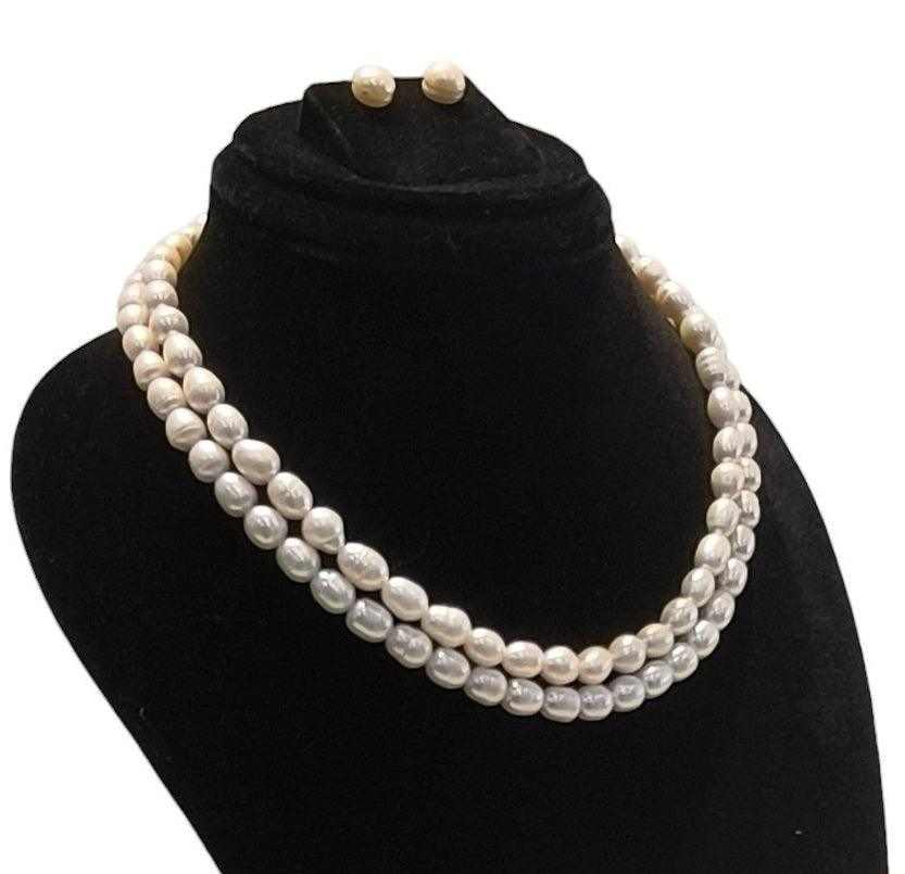 2 Line Oval Pearl Set for Women With Certificate of Authenticity AA Qu