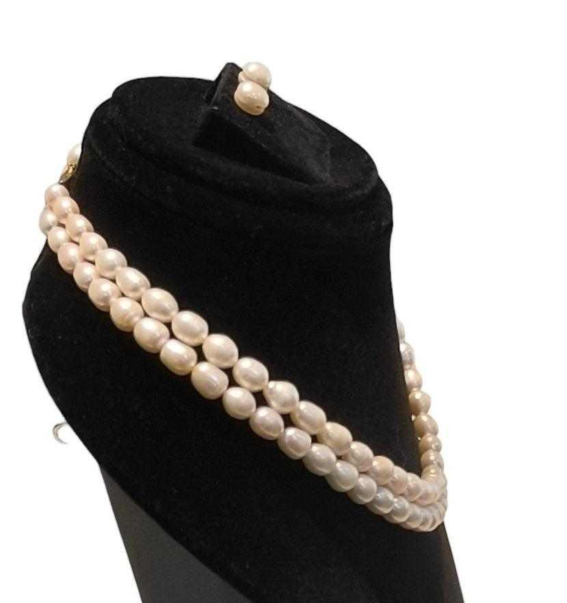 2 Line Oval Pearl Set for Women With Certificate of Authenticity AA Qu