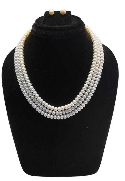 Three Layered White Round Shape Pearl Set For Women/Girls.