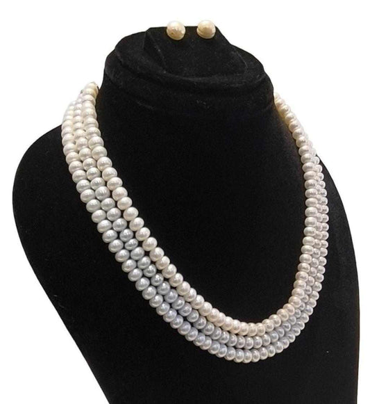 Three Layered White Round Shape Pearl Set For Women/Girls.