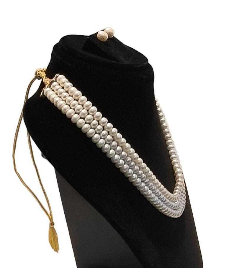 Three Layered White Round Shape Pearl Set For Women/Girls.