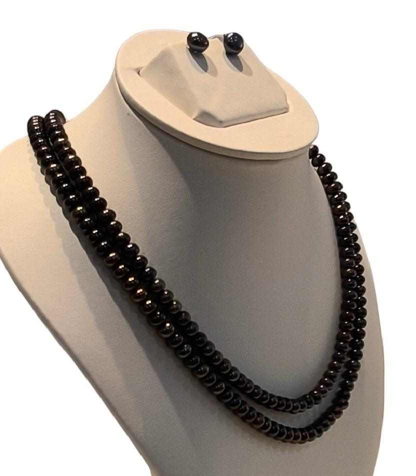 Double Strand  Black Pearl Moti Mala Jewellery Set with Earrings for W