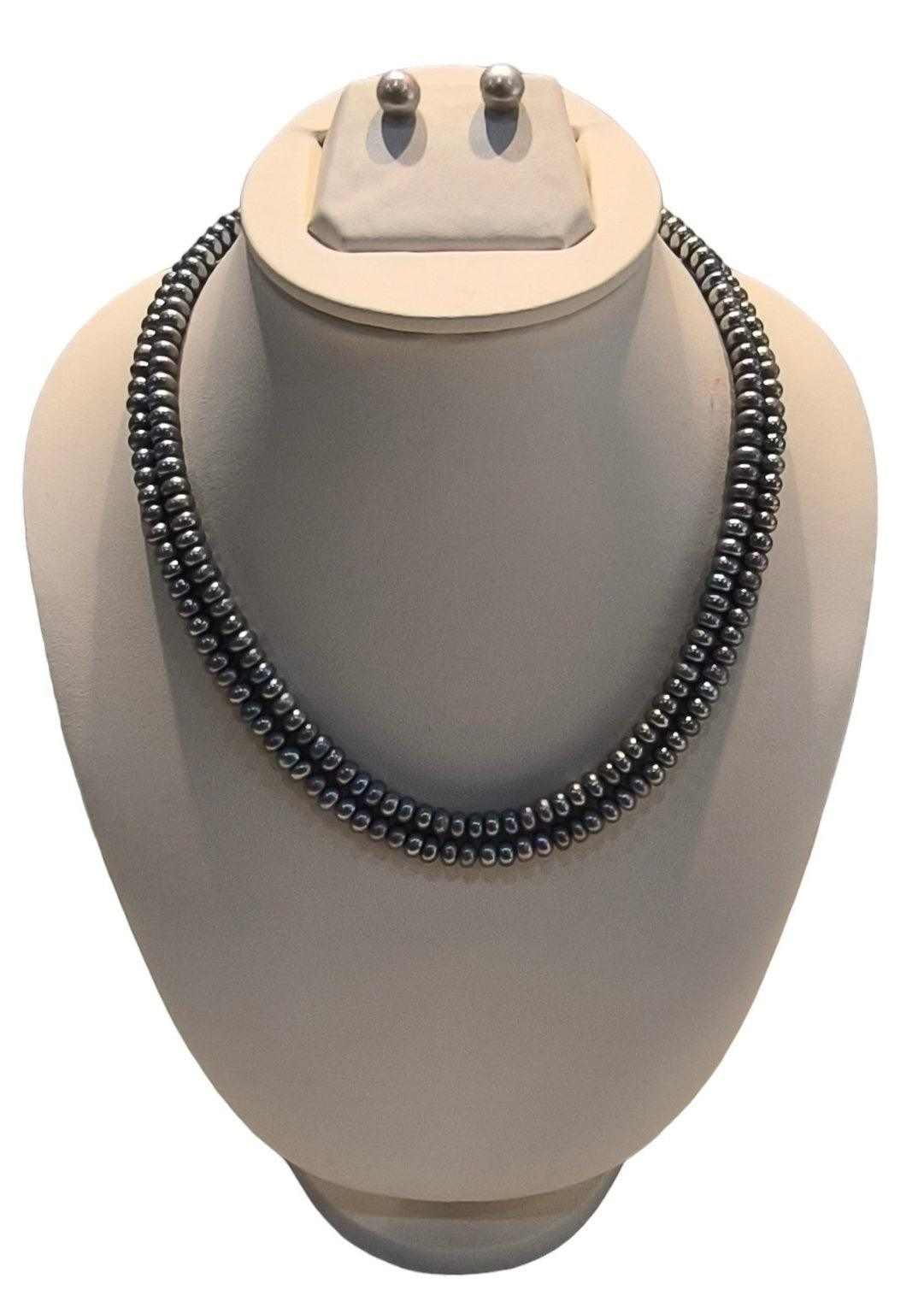 Double line Real Natural Fresh Water Hyderabadi Round Pearl Set With C