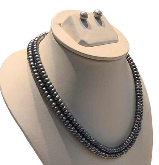 Double line Real Natural Fresh Water Hyderabadi Round Pearl Set With C