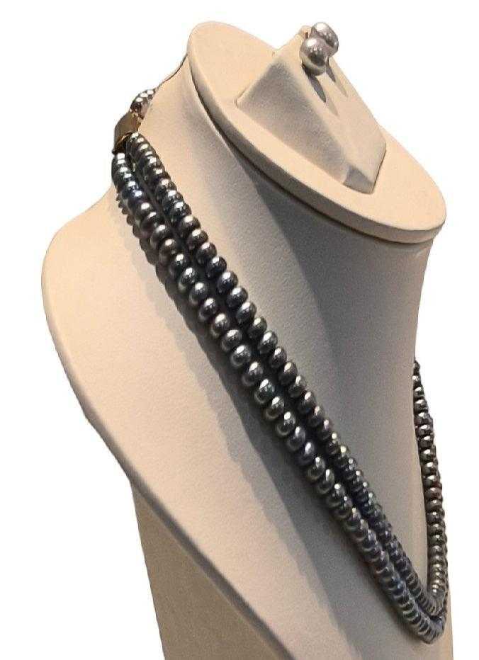 Double line Real Natural Fresh Water Hyderabadi Round Pearl Set With C