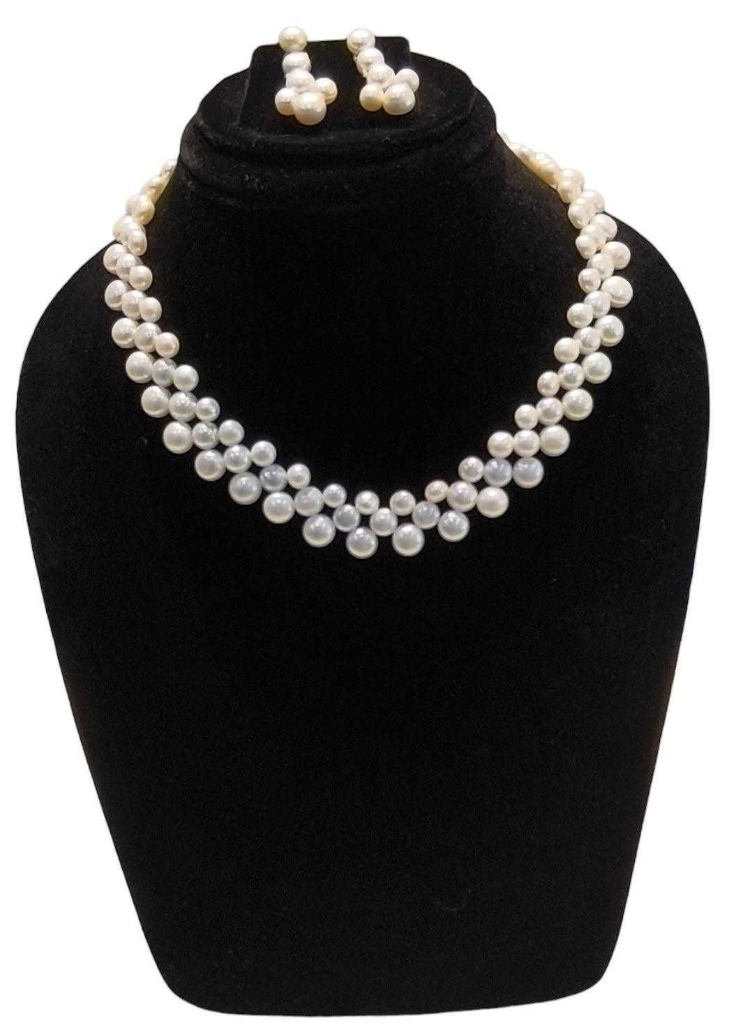 GDJ Fresh Water Button Pearls Set For Girls With Certificate