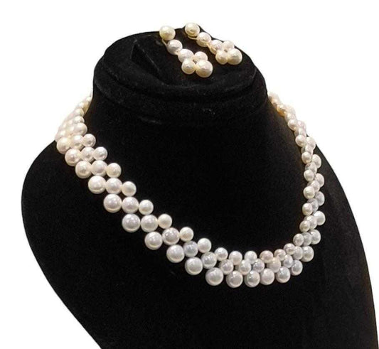 GDJ Fresh Water Button Pearls Set For Girls With Certificate