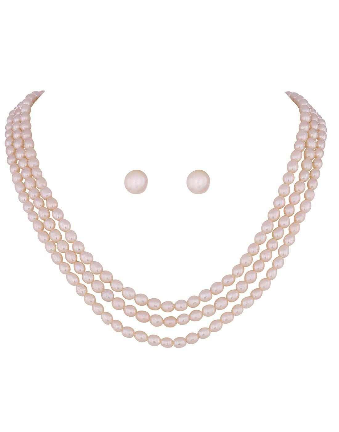 Three Layered Oval Shape Pearl Set  for Women