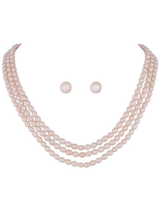 Three Layered Oval Shape Pearl Set  for Women