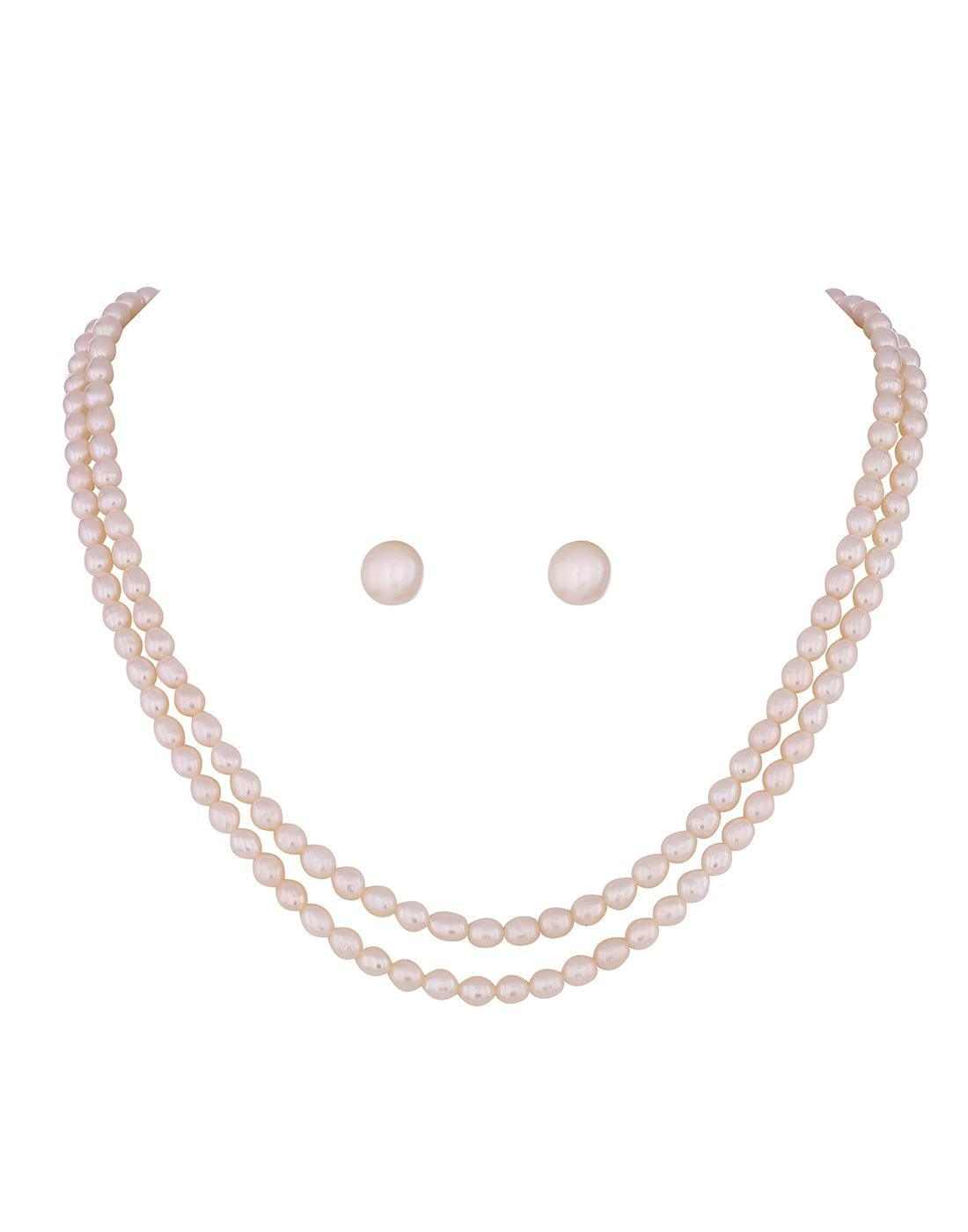 Double Layered Oval Shape Pearl Set  for Girls