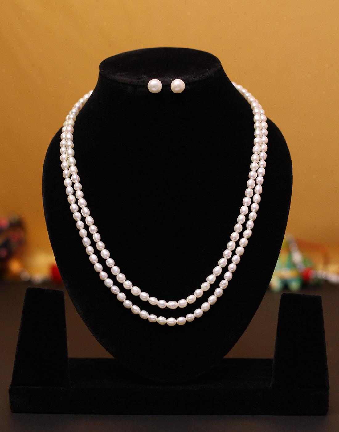 Double Layered Oval Shape Pearl Set  for Girls