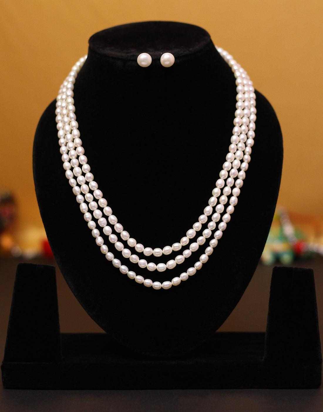 Triple Layered Oval Shape Pearl Set  for Women
