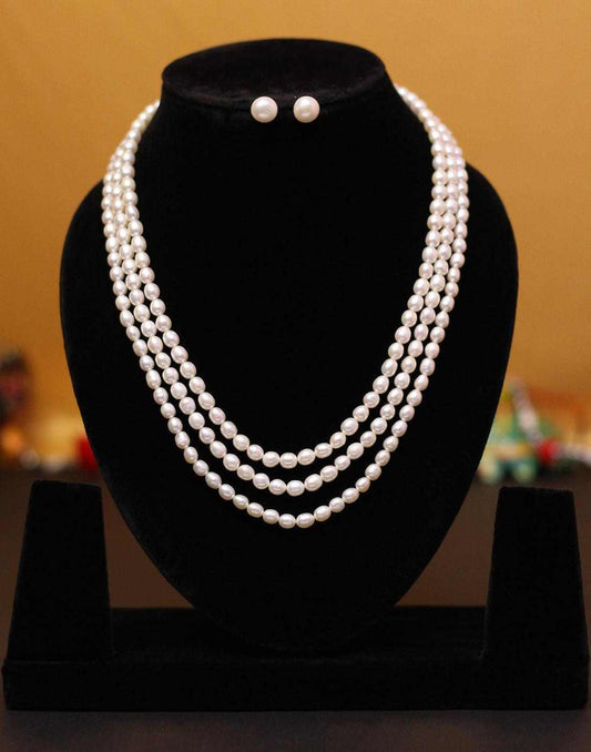 Triple Layered Oval Shape Pearl Set  for Women