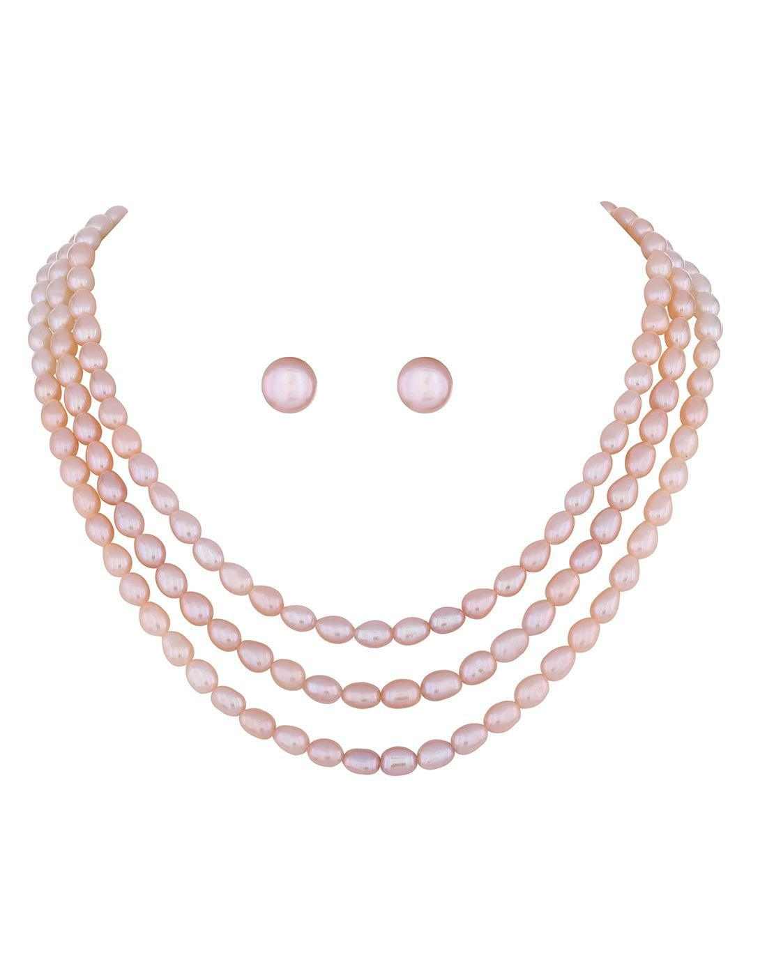 Three Layer  Natural Fresh Water Oval Shape Pearls Set