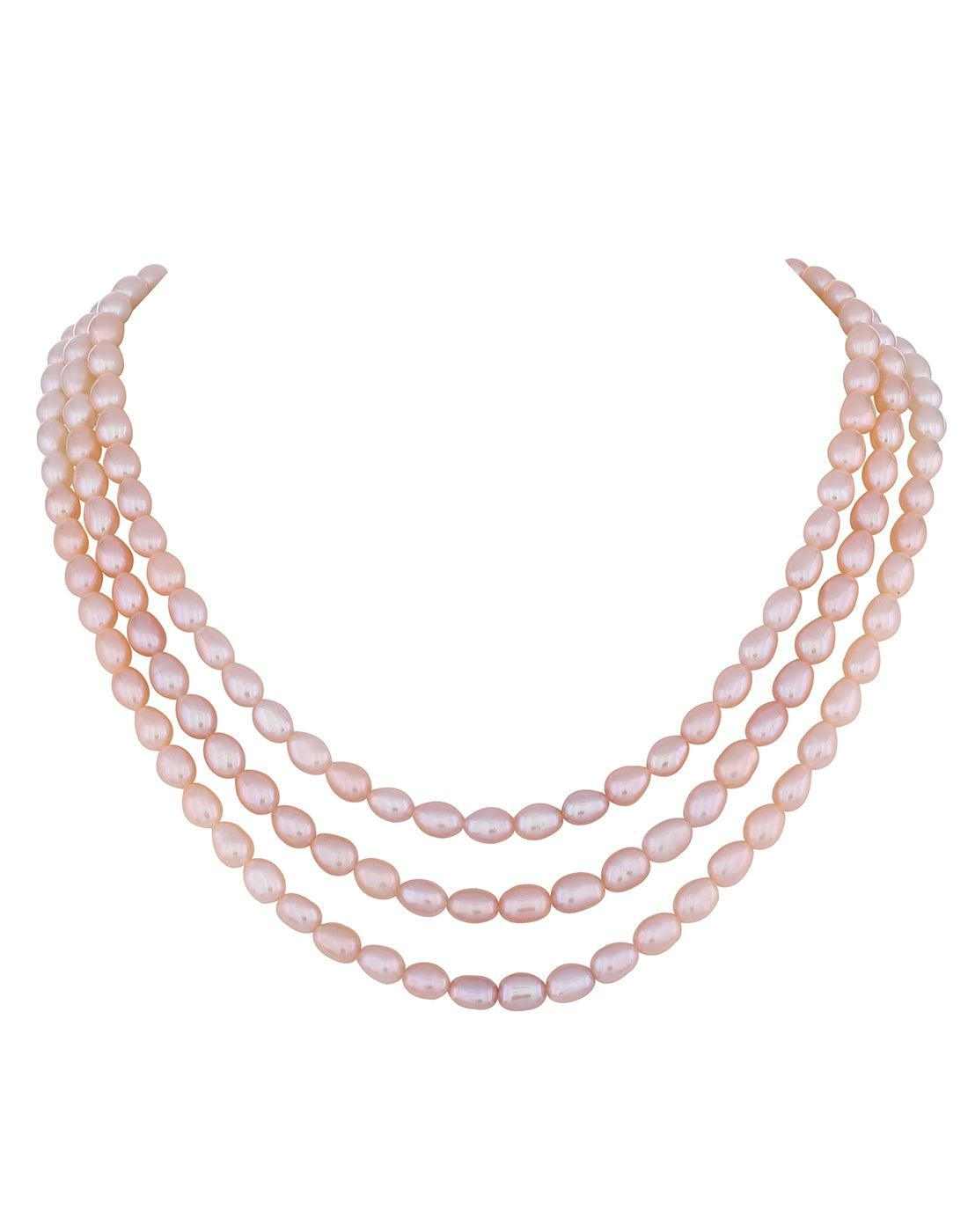 Three Layer  Natural Fresh Water Oval Shape Pearls Set