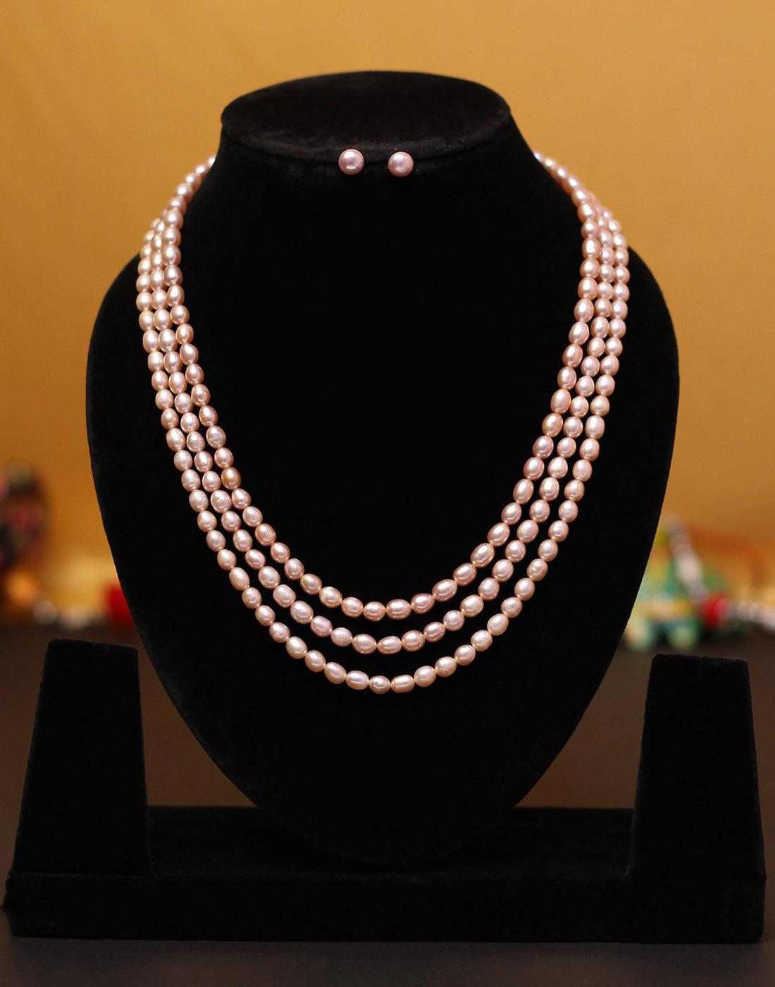 Three Layer  Natural Fresh Water Oval Shape Pearls Set