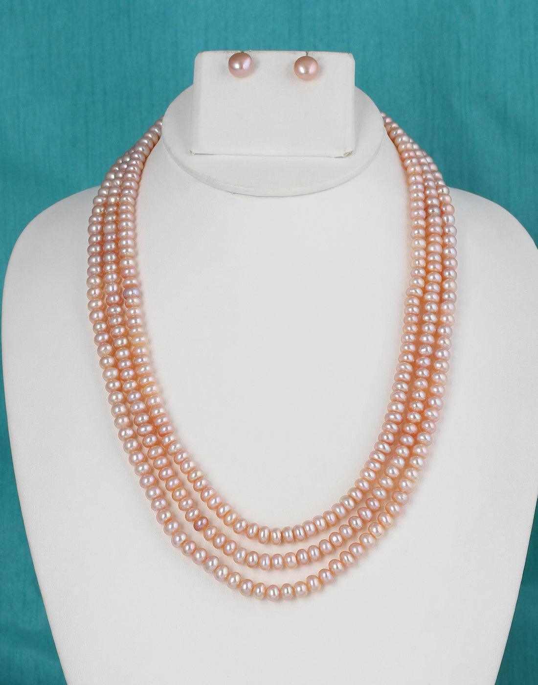 Three  Line Natural Fresh Water Pearls Set Set For Women n Girls