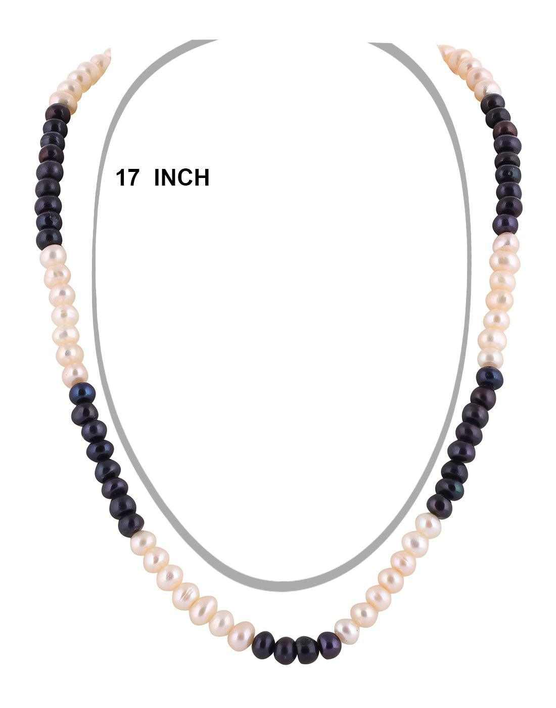 Black and White Semi Round Single Layer Natural Fresh Water Pearls Set