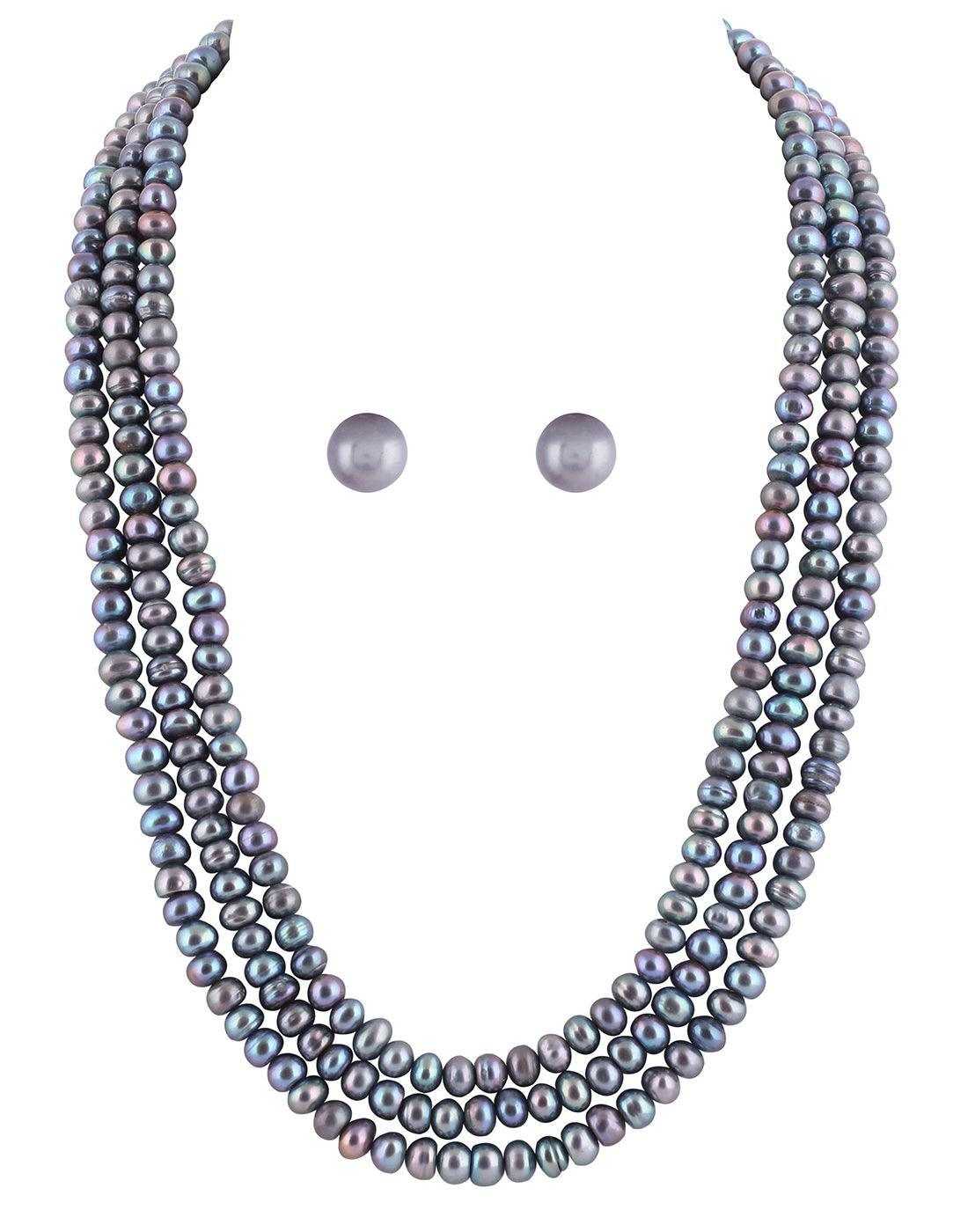 Three Line Natural Fresh Water Pearls  Set