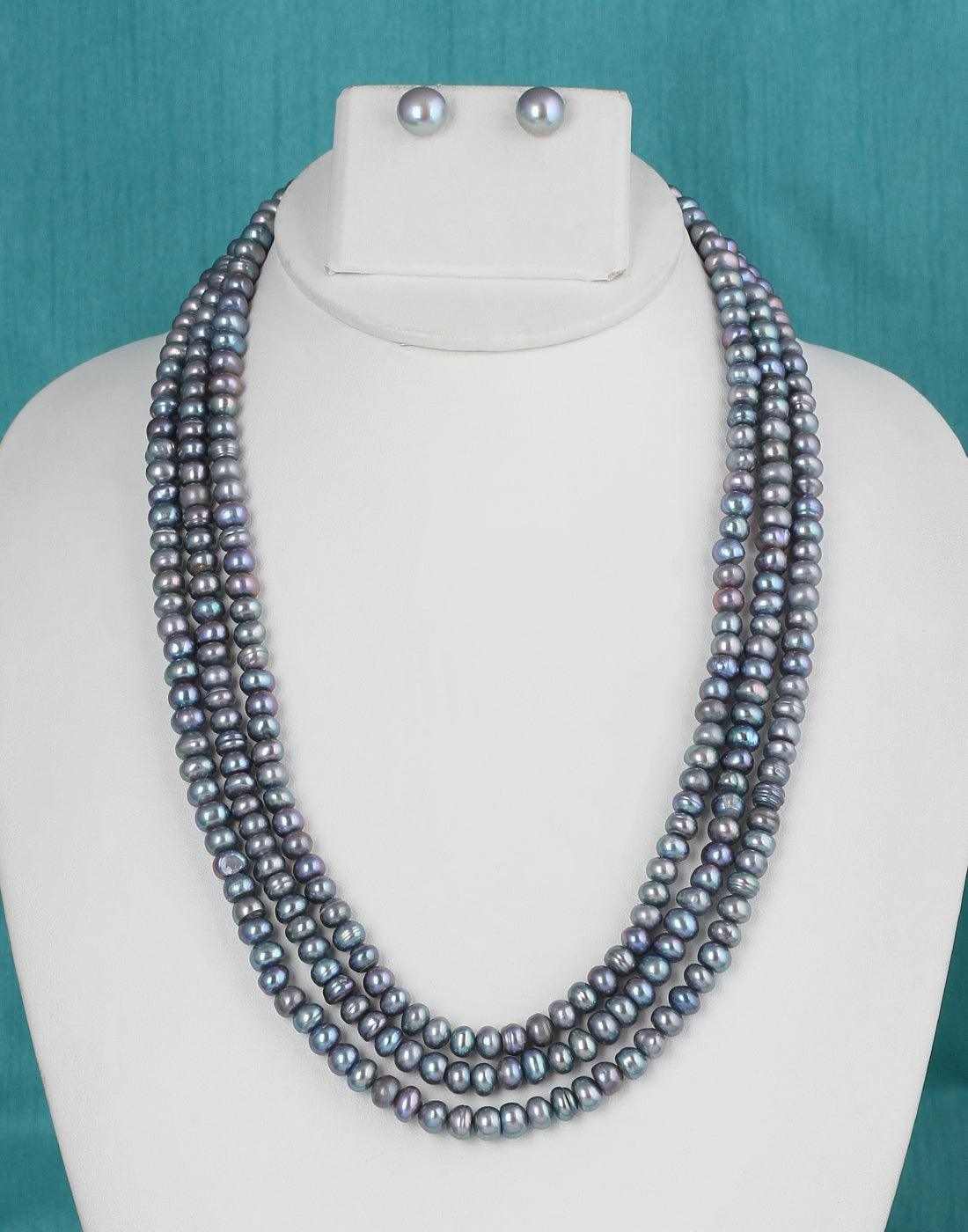 Three Line Natural Fresh Water Pearls  Set