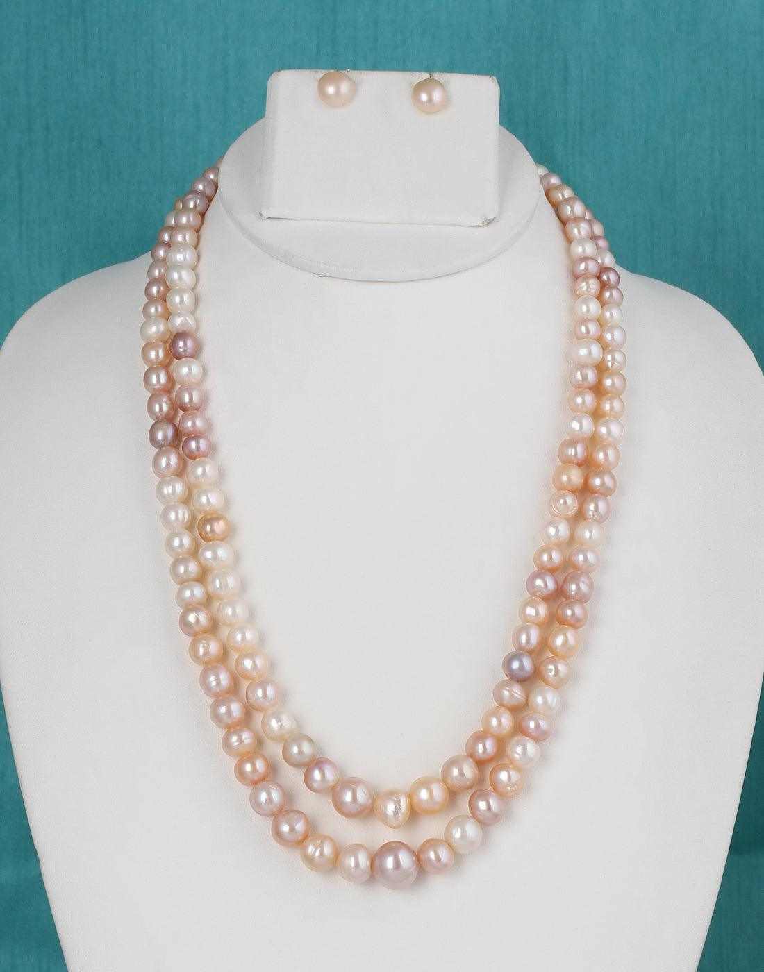 Double Layer Real Natural Fresh Water semi Round Shaped  Pearl  Set 