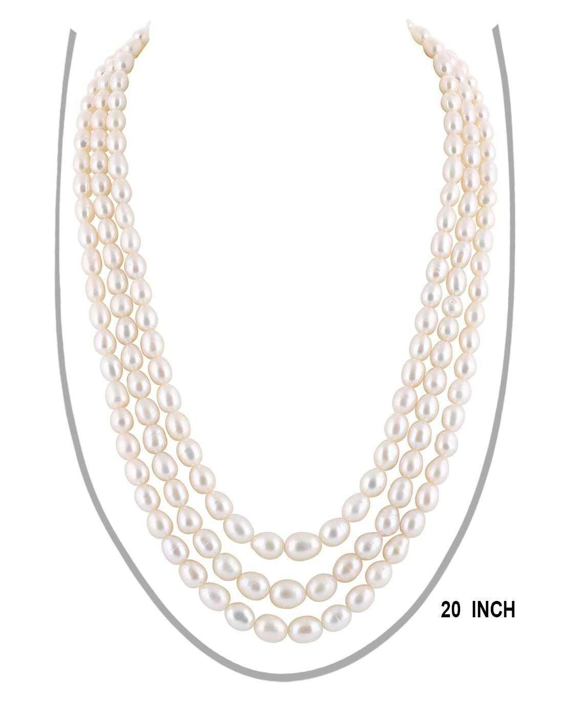 Triple Layer Real Natural Fresh  Oval Shaped White Colour Pearl Set